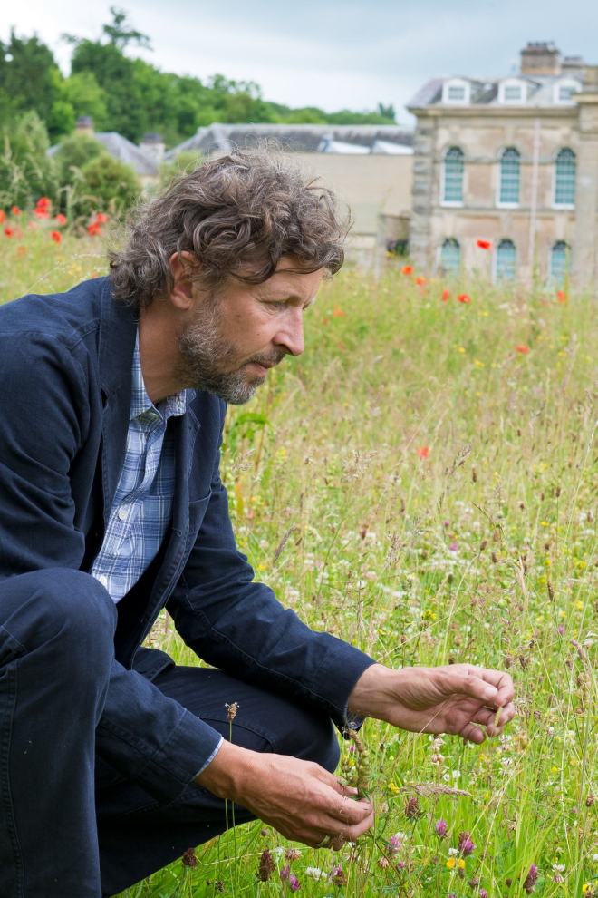 Dan Pearson inspecting the flowers © Compton Verney 2015